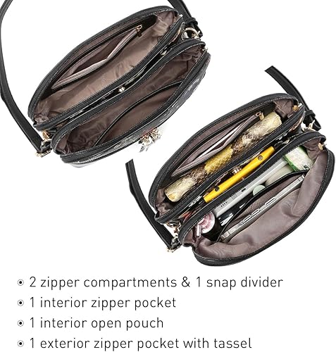 Miniatura 5 de Dasein Bolso cruzado con bolsillo de cremallera y borla para mujer, cartera de hombro, bolso de viaje de moda con múltiples bolsillos