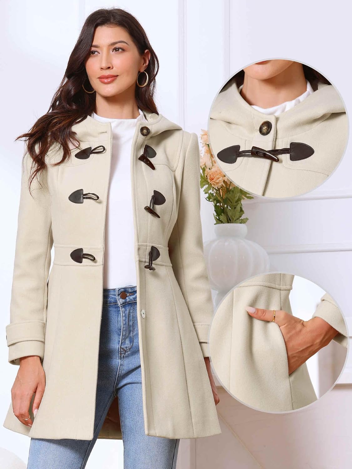 Chic Mid-thigh Winter Pea Coat with Toggles
