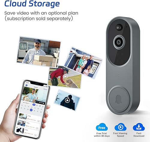 Miniatura 3 de Timbre de video inalámbrico inteligente 1080P, seguridad para el hogar con timbre de timbre, almacenamiento en la nube, Wi-Fi de 2.4 GHz, detección