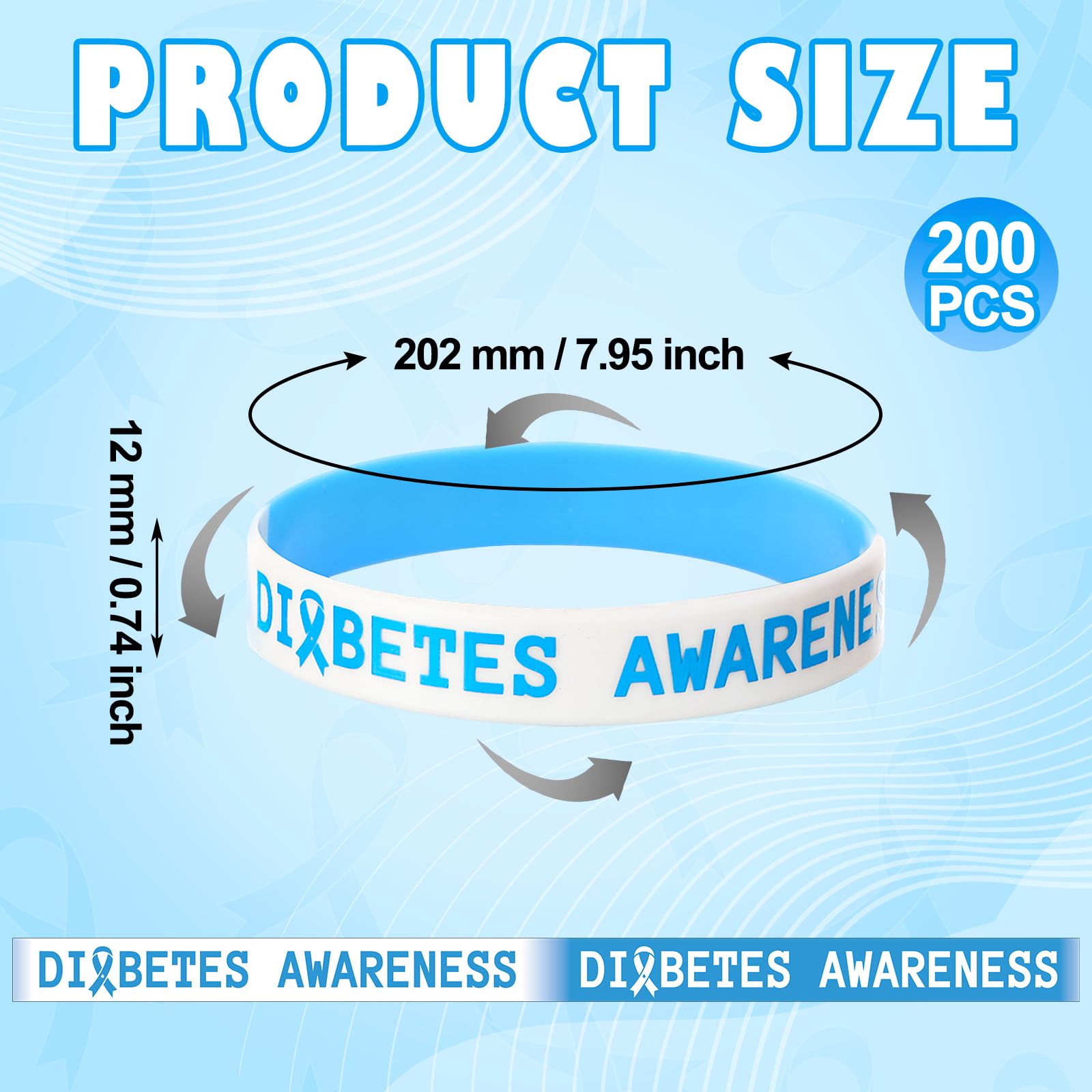 Silikon-Armband für Diabetes-Bewusstsein, Typ 1, Diabetes-Prävention, Gummi-Armbänder, Diabetiker, blaues Band, Stretch-Armband für Damen und Herren, gemeinnützige Wohltätigkeitsorganisationen,