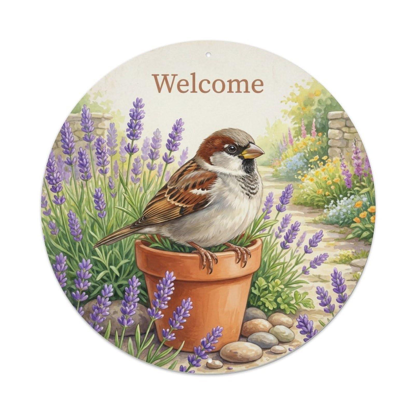Welcome Sparrow Garden Path Metal Tin Sign