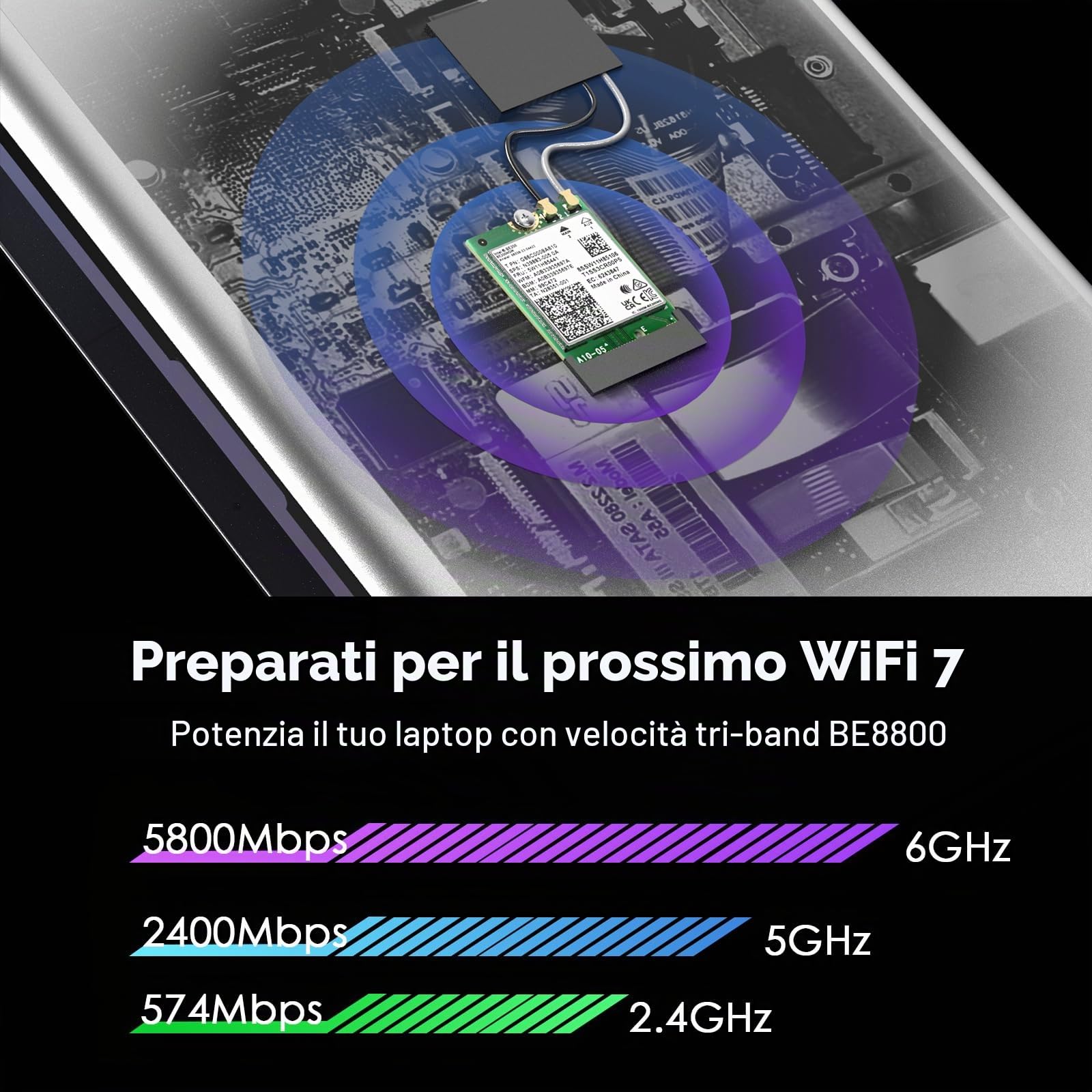 WAVLINK Scheda Wireless WiFi 7, Modulo di rete tri-banda BE200 M.2 NGFF da 8774 Mbps con Bluetooth 5.4, MU-MIMO, WPA3, Supporto per Computer Portatili Windows 10/11 (64 bit), Non Supportato AMD