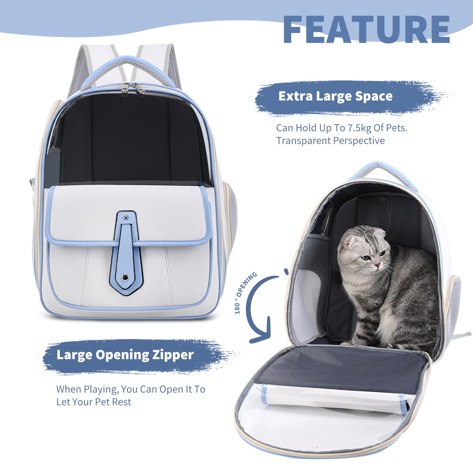 PETCUTE Haustier Hunde Katzen Rucksack,Tragbar Haustierrucksack Hunderucksack mit Transparentem PVC,Atmungsaktive Rucksäcke für Hunde&Katzen,Katzenrucksack mit Abnehmbarem Kissen,Für Reisen,Wander