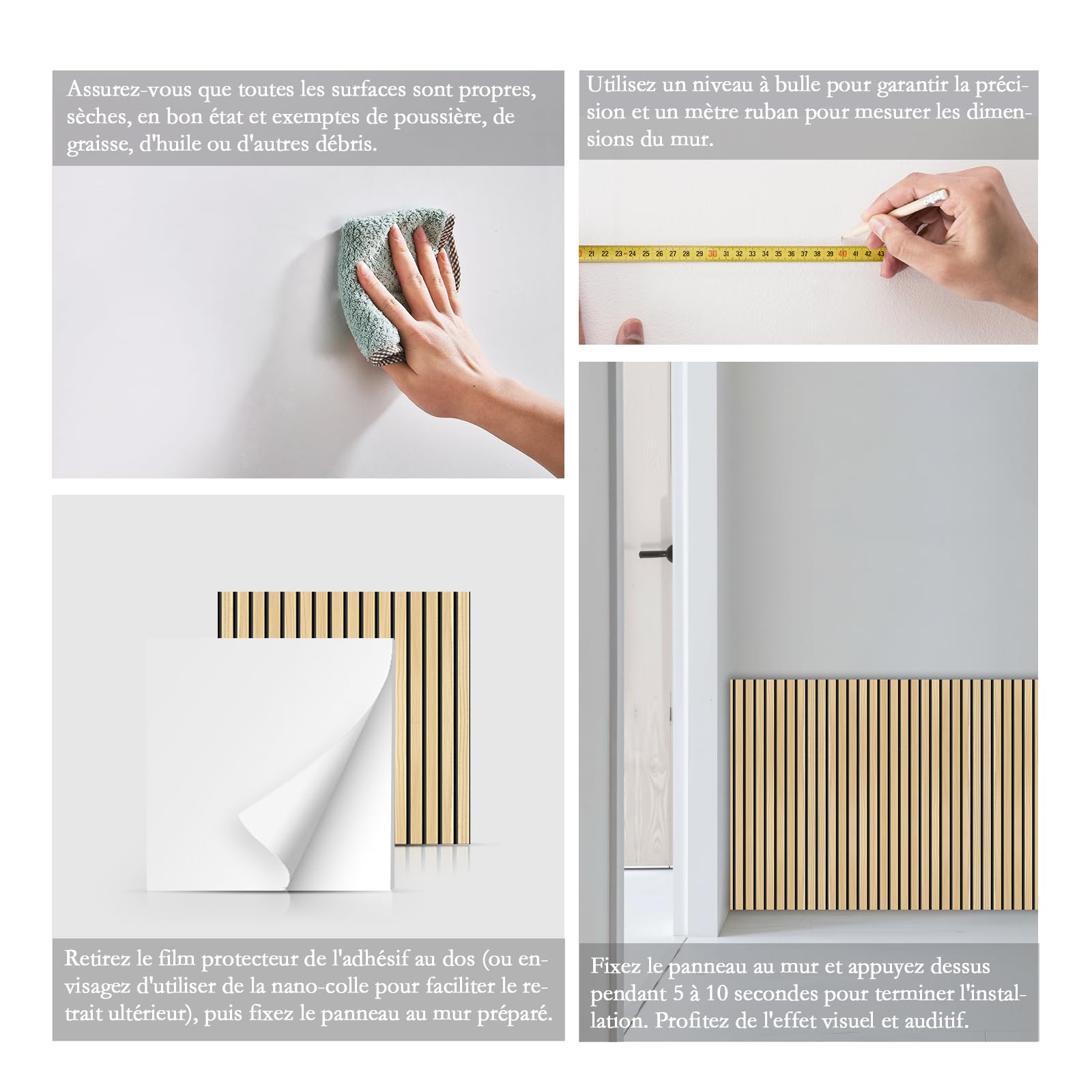 JBER Lot de 6 Panneaux Acoustiques Muraux, Mousse Acoustiques Autocollante pour Murs, Panneau Mural Decoratif (sans Bois), pour les Studios d'enregistrement, 60×60×1Cm, Chêne Naturel