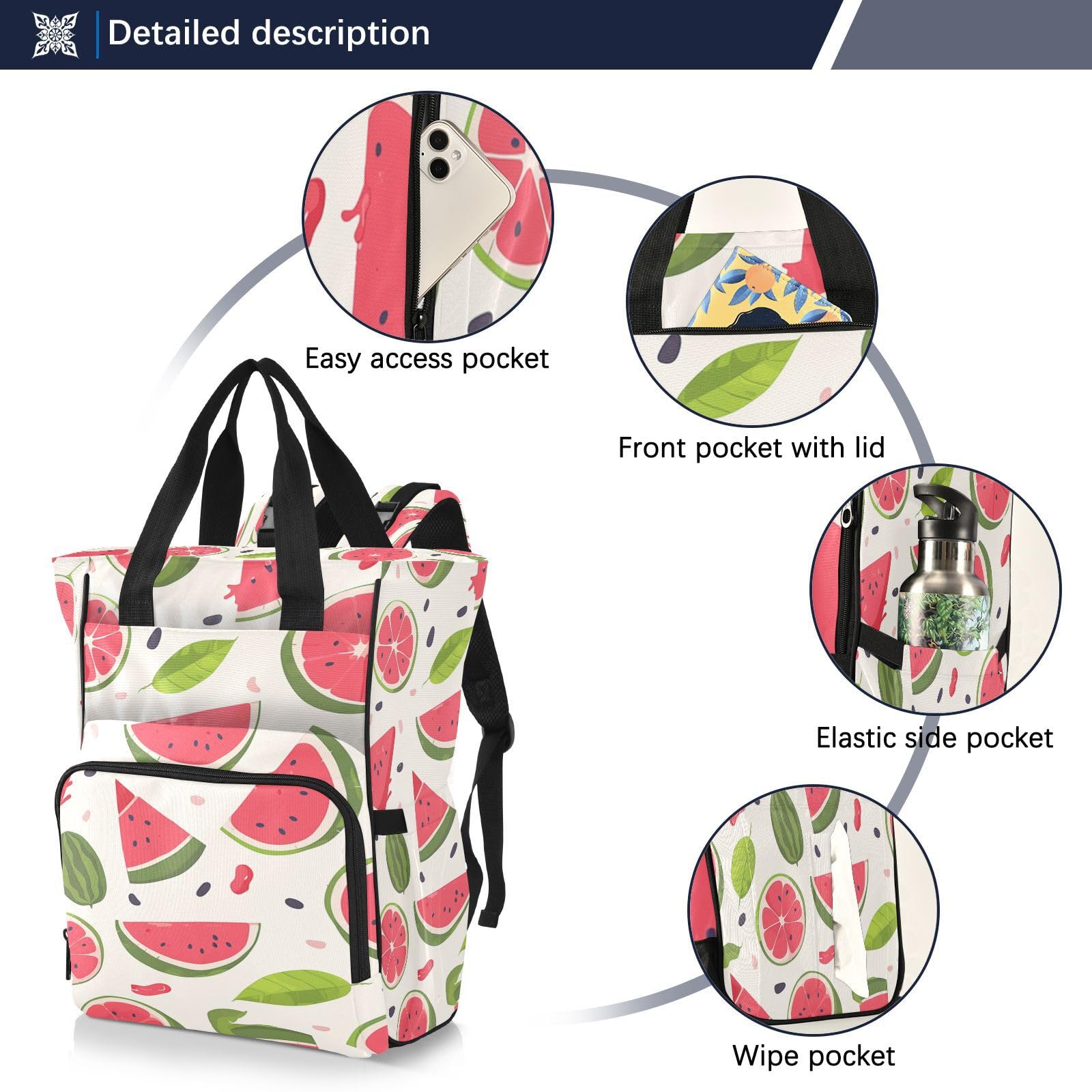 Fruta De Verano Roja SandíA Bolsa de Pañales Mochila de Viaje Gran Capacidad Bolsas para Mamá Papá Mujeres Niñas