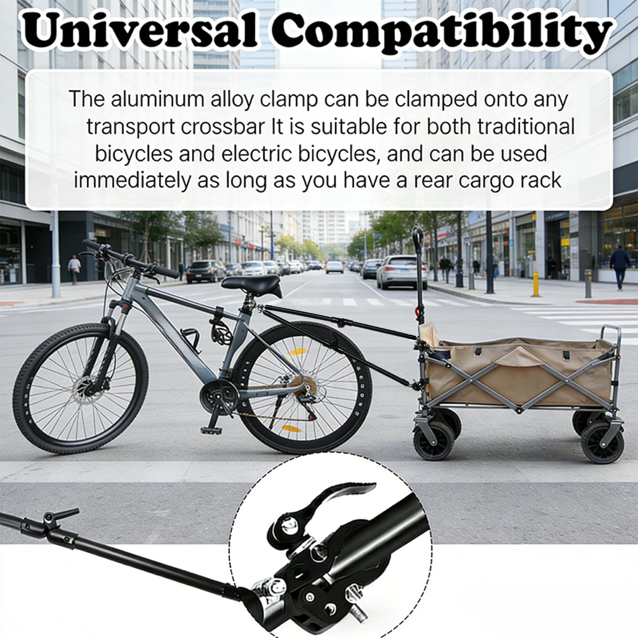 Bike Trailer Hitch Connector, Portable Folding Bicycle Trailer Connector with Quick Release Clamps for Camping Wagon,Steel Garden Cart and Rear Carrier for Camping, Grocery, Shopping