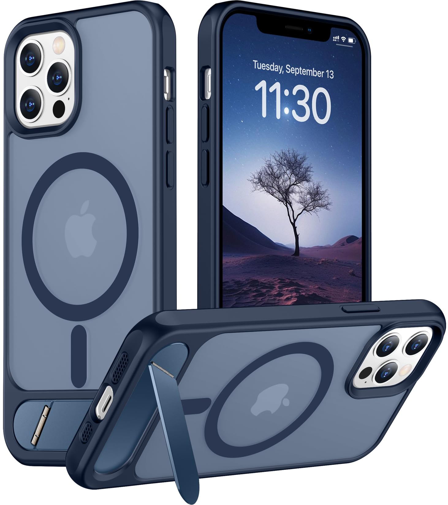 Temdan Magnetic Compatible with iPhone 12 Pro Max Case, [Built-in Invisible Kickstand][Compatible with MagSafe][Military Grade Shockproof] Slim Translucent Matte Phone Case for iPhone 12 Pro Max 6.7"
