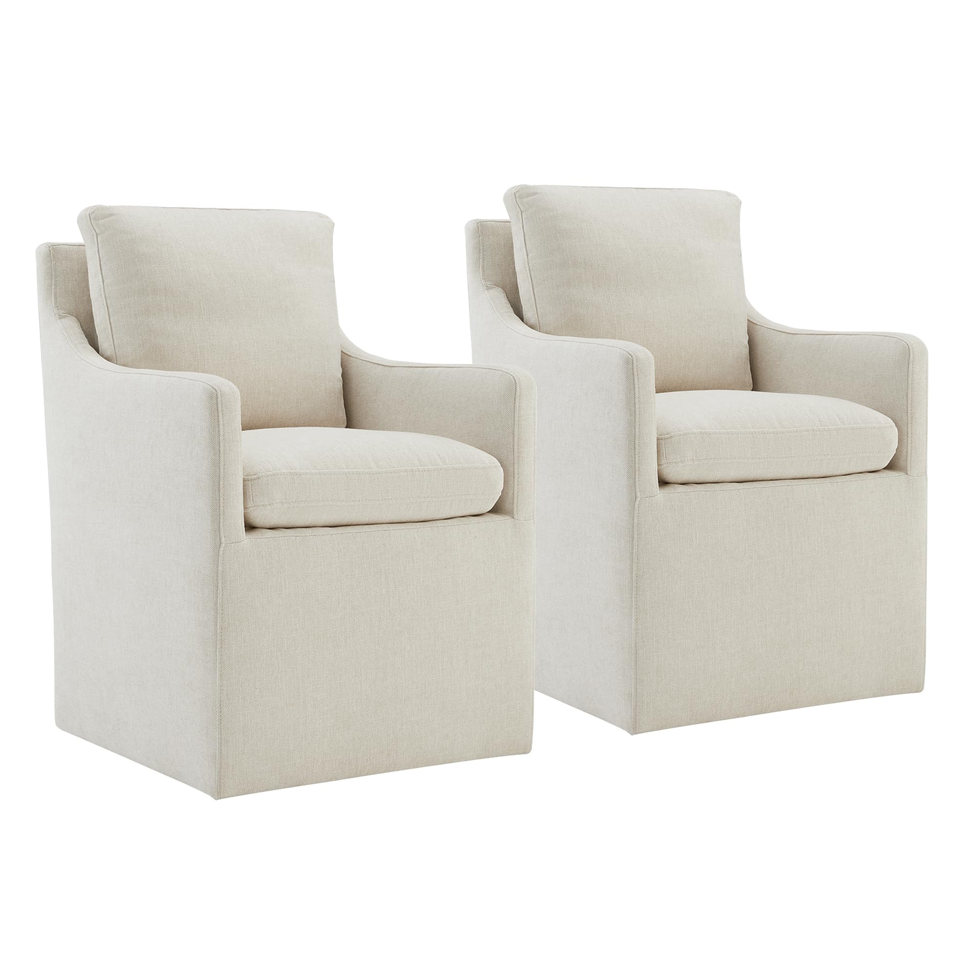 KISLOT Upholstered Dining Chairs with Casters No Assembly Modern Accent Armchair with Rollers for Diningroom Bedroom Livingroom Reading Room,Cream Beige,2 Boxs
