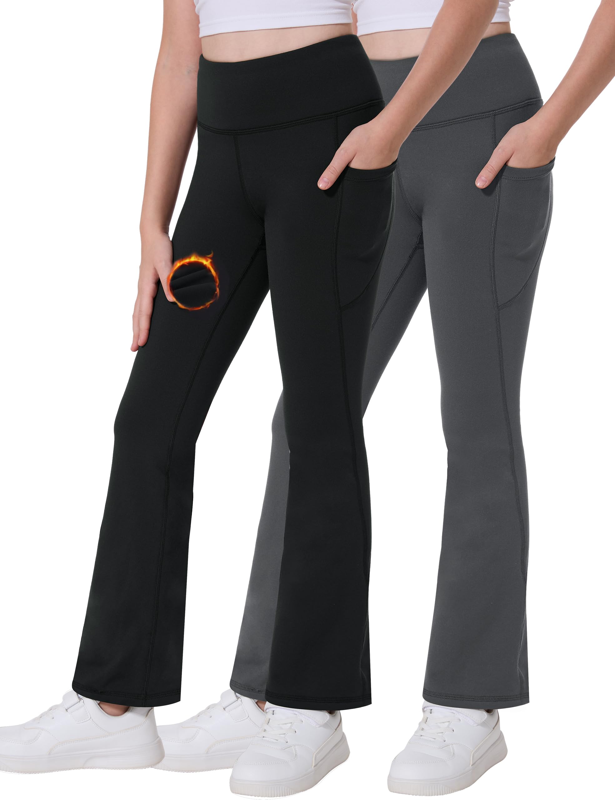 Desol 2er-Pack Thermo Schlaghose Mädchen mit Taschen Flared Leggings für Teenager und Yogahose Elastische Sporthose Ideale Gymnastikhose und Jogginghose