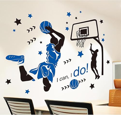 Miniatura 6 de OCXEQJX Calcomanías 3D para pared, diseño de la Vía Láctea, color azul, galaxia, jugador, baloncesto, estrella, removible, inspirador, arte de