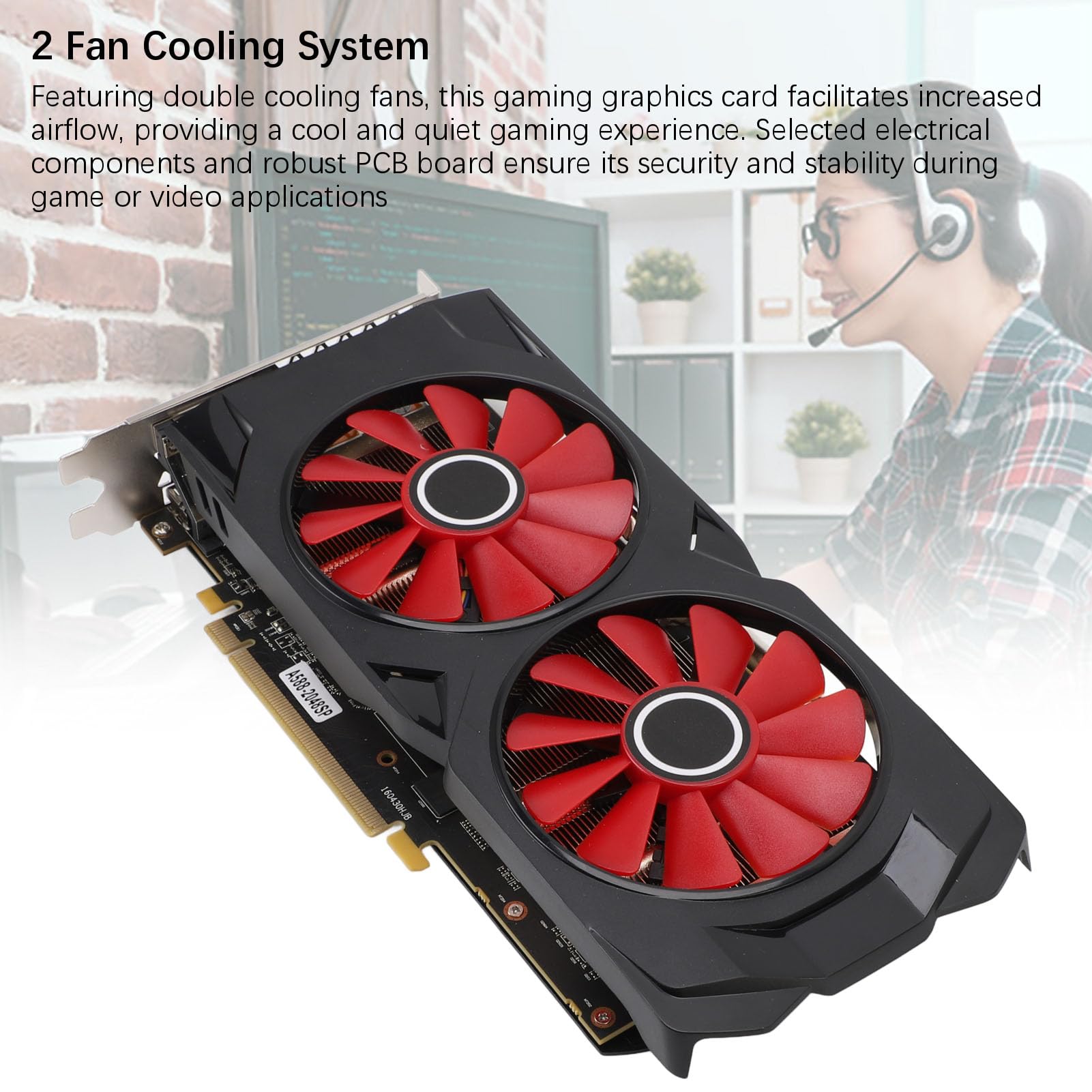 Yanmis Scheda Grafica 580, GPU da Gioco GDDR5 da 8 GB a 256 Bit con Doppia Ventola di Raffreddamento, PCI Express 3.0, velocità di Clock 1244 MHz per Giochi 4K, Editing Video, CAD CAM 3D
