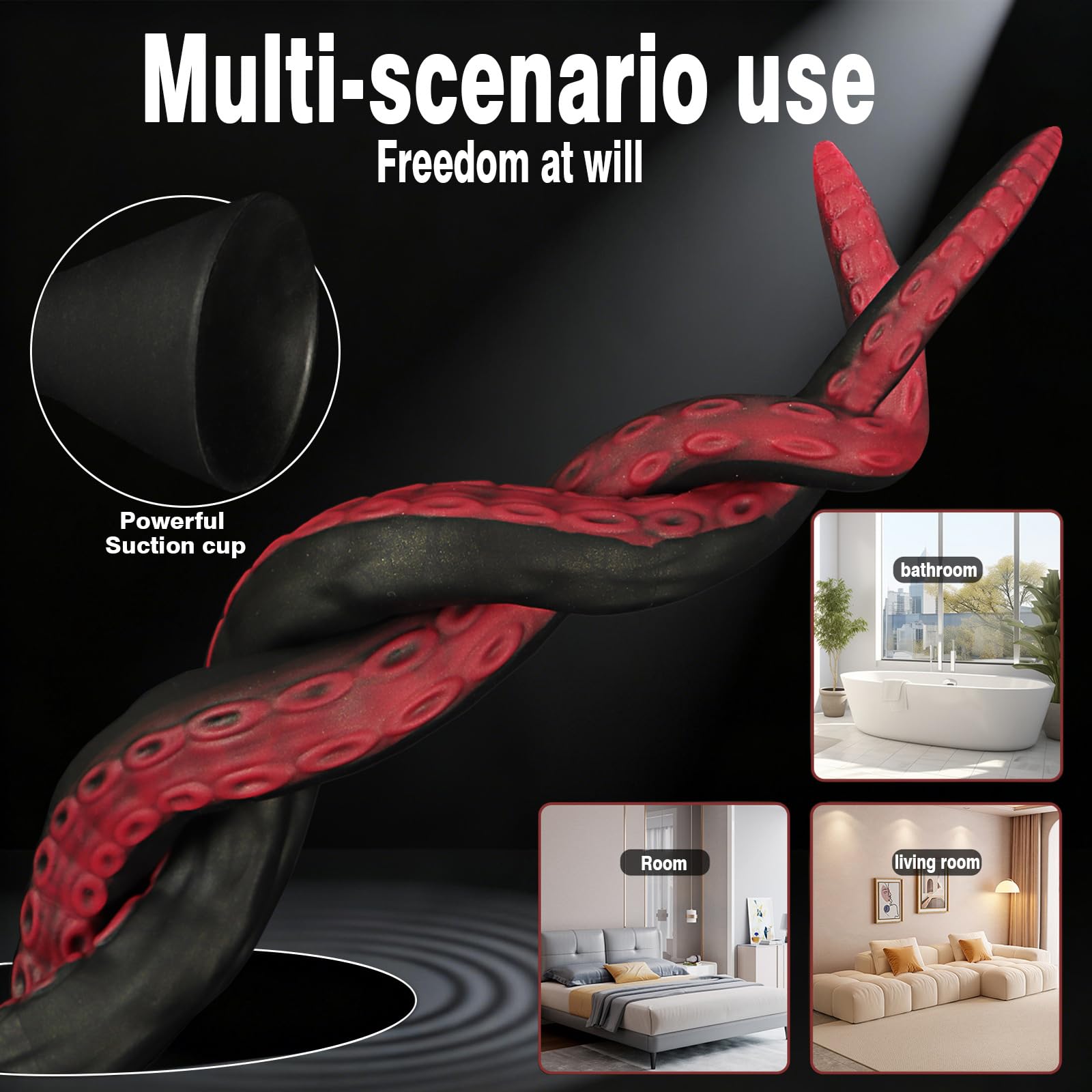 AMAZBEE Dildo a tentacoli extra lungo in silicone con ventosa – Plug anale lungo in silicone con struttura a polpo e dettagli a ventosa, dildo con ventosa per superfici lisce (XXL,1)
