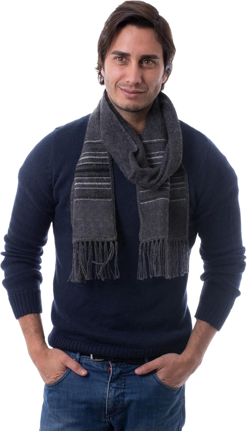 NOVICA Artisan Handmade Men's Alpaca Blend Scarf Fair Trade Woven Dark Gray for Wool Accessories Scarves Grey Stormy Weather Striped Peru Travel Friendly ' Andean Clouds in Charcoal'