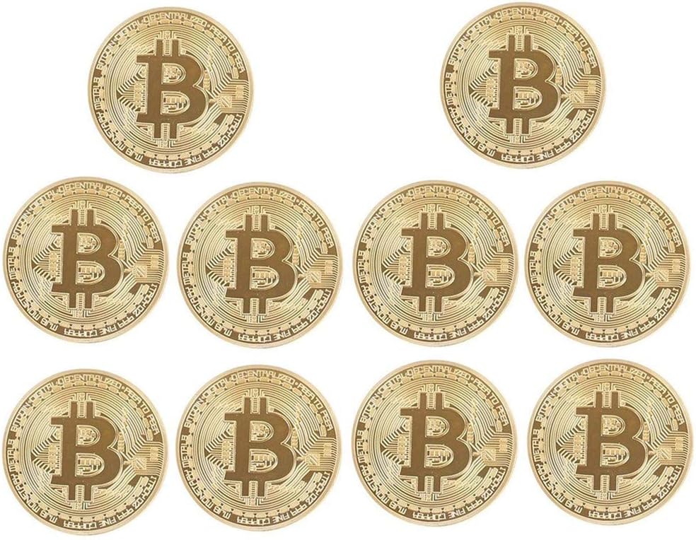 zcccom 10 Pcs Bitcoin Coin Deluxe Collector’s Set | Featuring The Limited Edition Original Commemorative Tokens Each Coin Comes w/ a Plastic Round Display Case (10 pcs Gold)