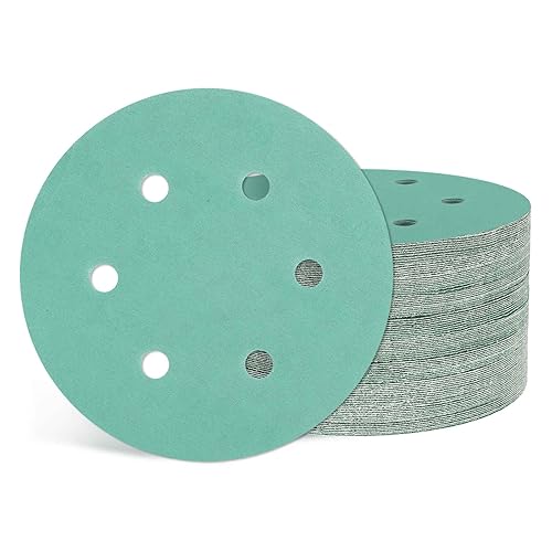 Miniatura 24 de 100 discos de lija orbitales aleatorios de 6 pulgadas, grano 320, 6 agujeros, con gancho y bucle, adecuados para lijadoras de paneles de yeso,