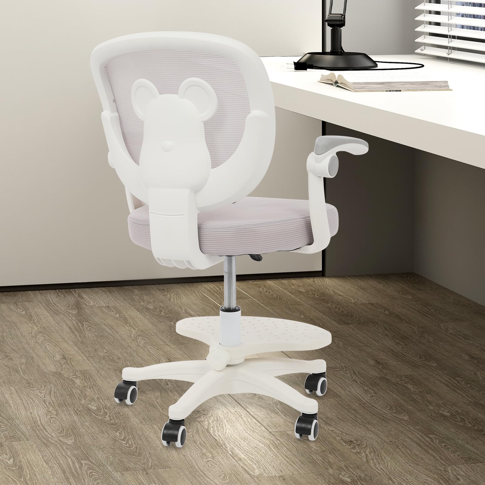 Silla De Escritorio para Niños, Con Reposabrazos Y Reposapiés, Silla Giratoria Ergonómica para Habitación Infantil, Capacidad De Carga De 100 kg, altezza regolabile 36-46 cm (grigio chiaro)