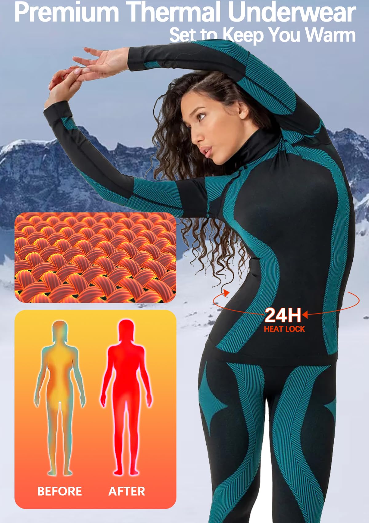 Ensemble de sous-vêtement Thermique Femme Wear Fonctionnel sans Couture PJ Set Entraînement Ski Couche de Base Chaude Temps Froid Yoga Haut Bas