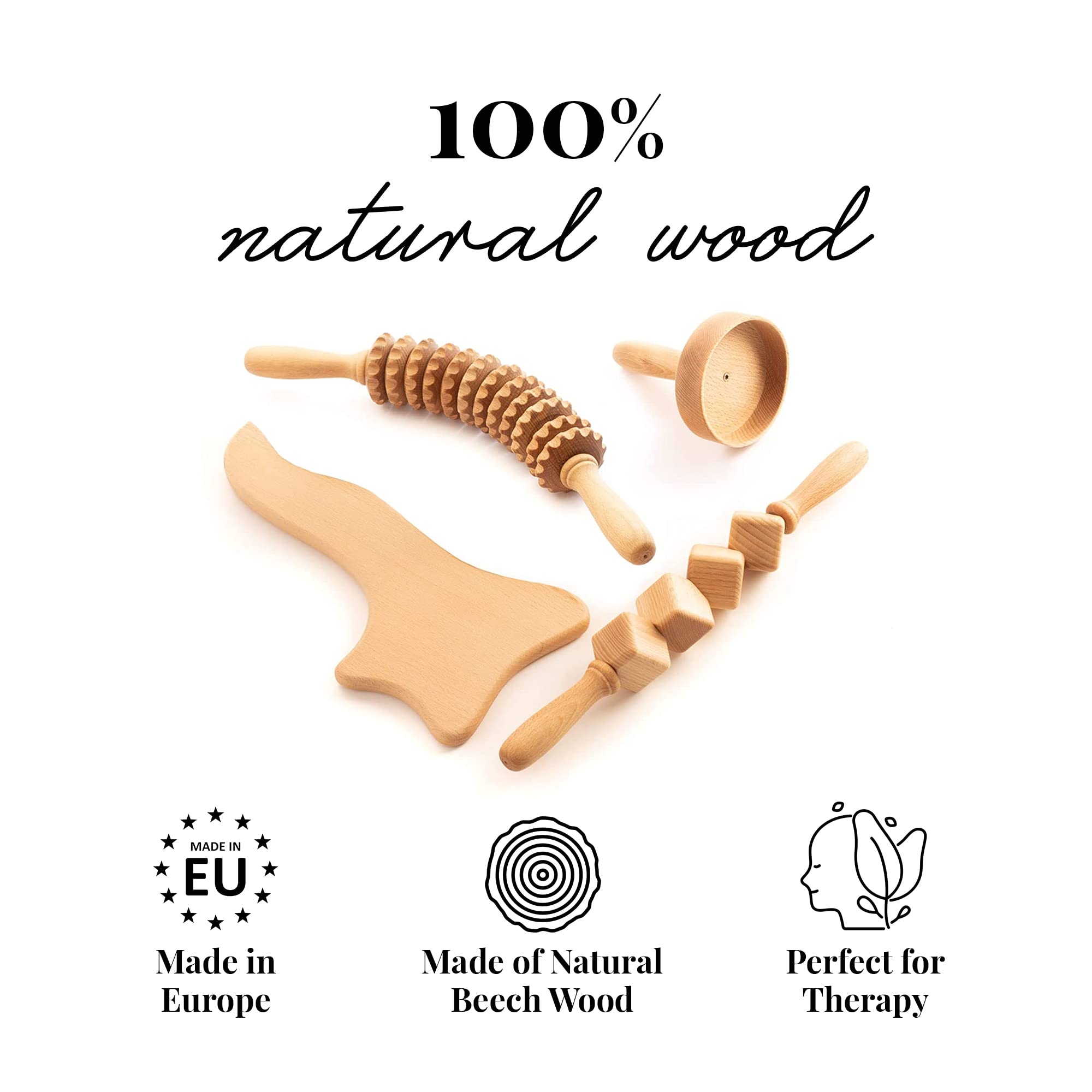 tuuli Accessories Maderoterapia Set Anticellulite Massaggiatore Rullo Legno Cellulite Coppa Svedese Massaggio