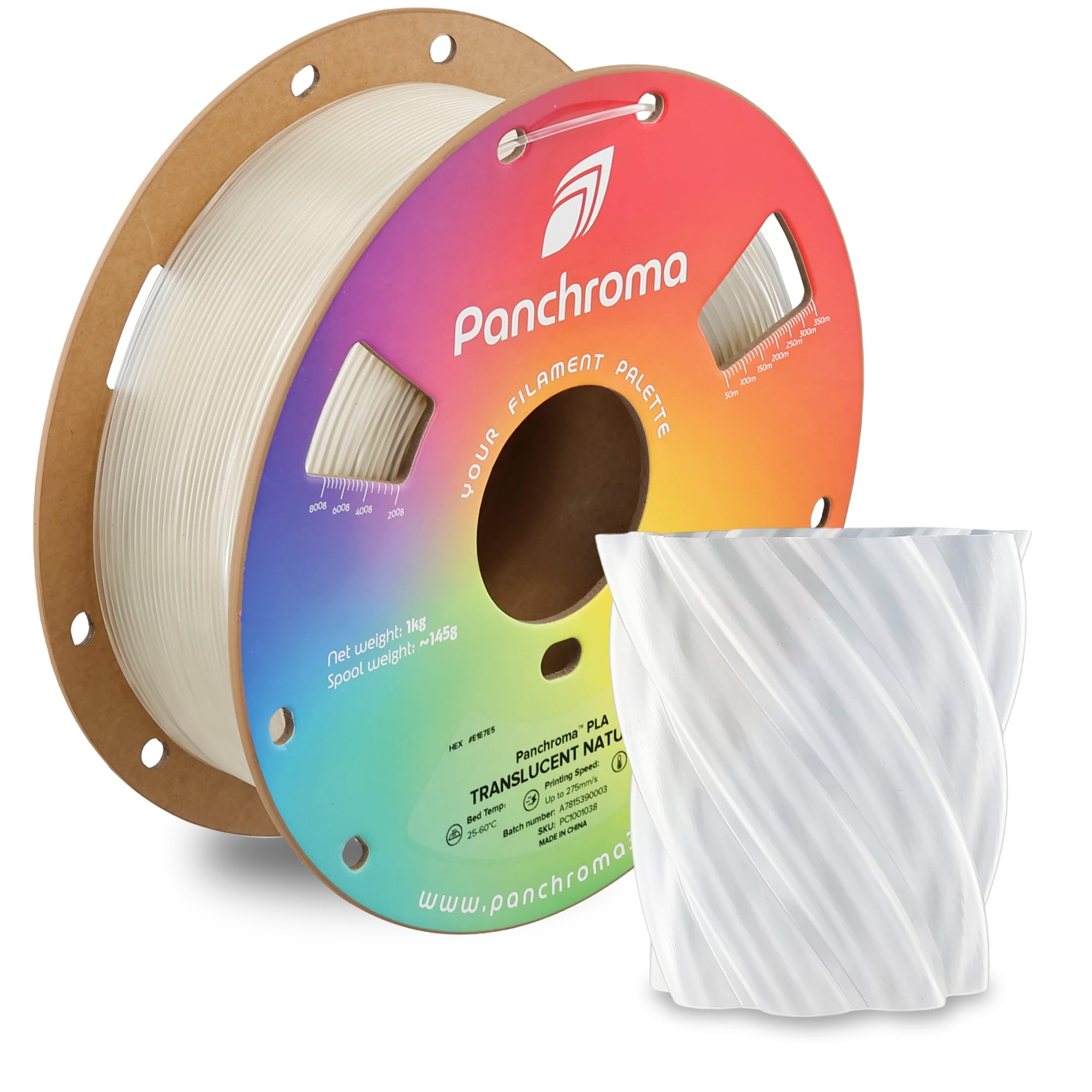 Polymaker Panchroma Translucent PLA Filament 1.75mm, 1kg, Natural New | Neatly Wound, Semi Transparent PLA, Easy Print &amp; Smooth Feeding, Compatible with Bambu Lab &amp; Most 3D Printers