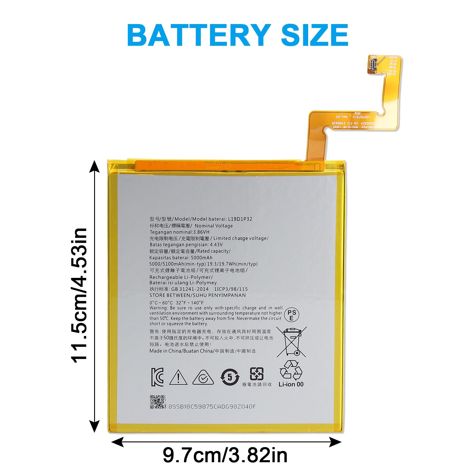 L19D1P32 Batterie Compatible avec Lenovo Smart Tab M10 Plus FHD HD 2020 Gen 2 TB-X306X TB-X306F TB-X306V TB-X606F TB-X606M TB-X606X TB-X606FA 5000mAh 3.86V avec Outils