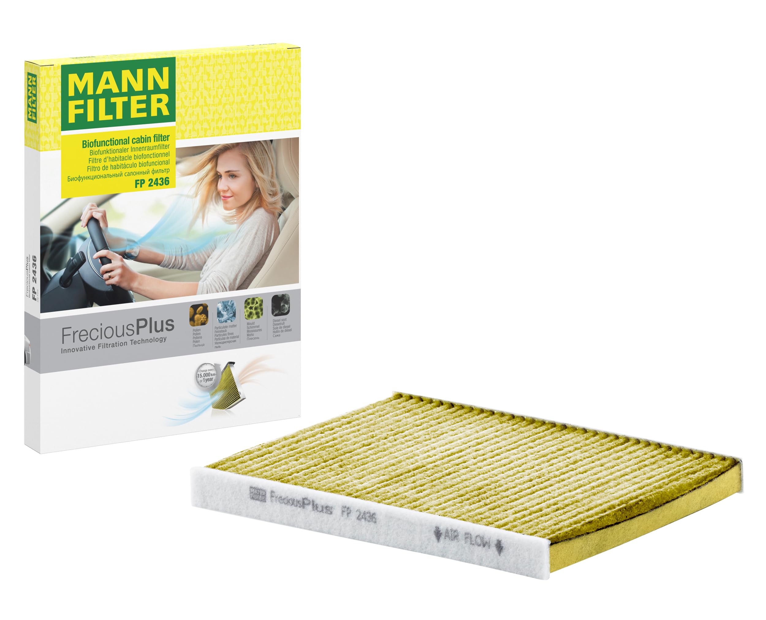 MANN-FILTER FP 2436 Innenraumfilter/Kabinenluftfilter - FreciousPlus Biofunktionaler Pollenfilter - für Pkw + Transporter