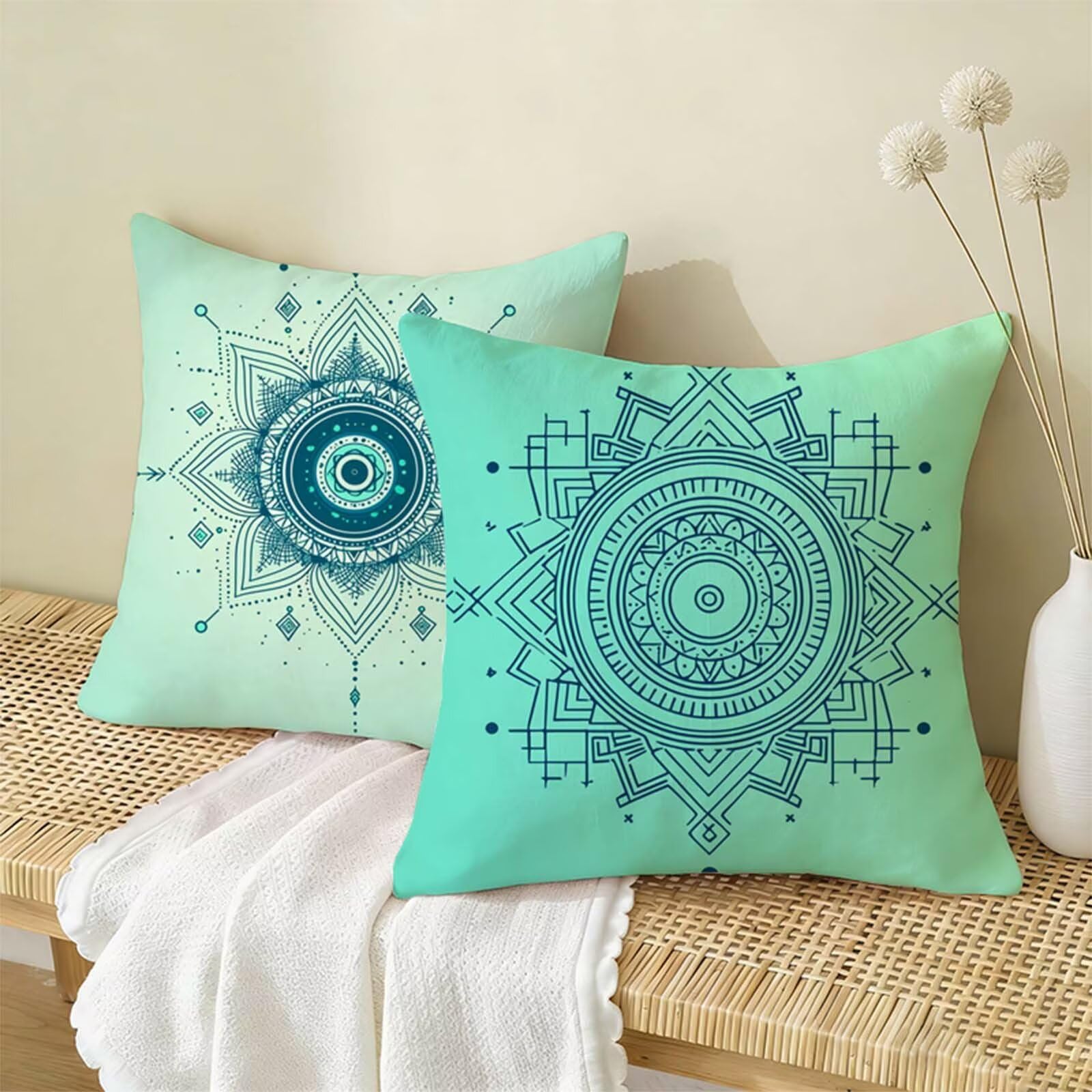 Housse Coussin 80 x 80 CM Bleu Lot de 2,Rétro Housse de Coussin Lin,Doux Confort Taies d'oreiller Imperméable Extérieur,Fermeture Éclair,Lavable en Machine,Canapé,Chambre,Fauteuil,Cadeaux Femmes X-778