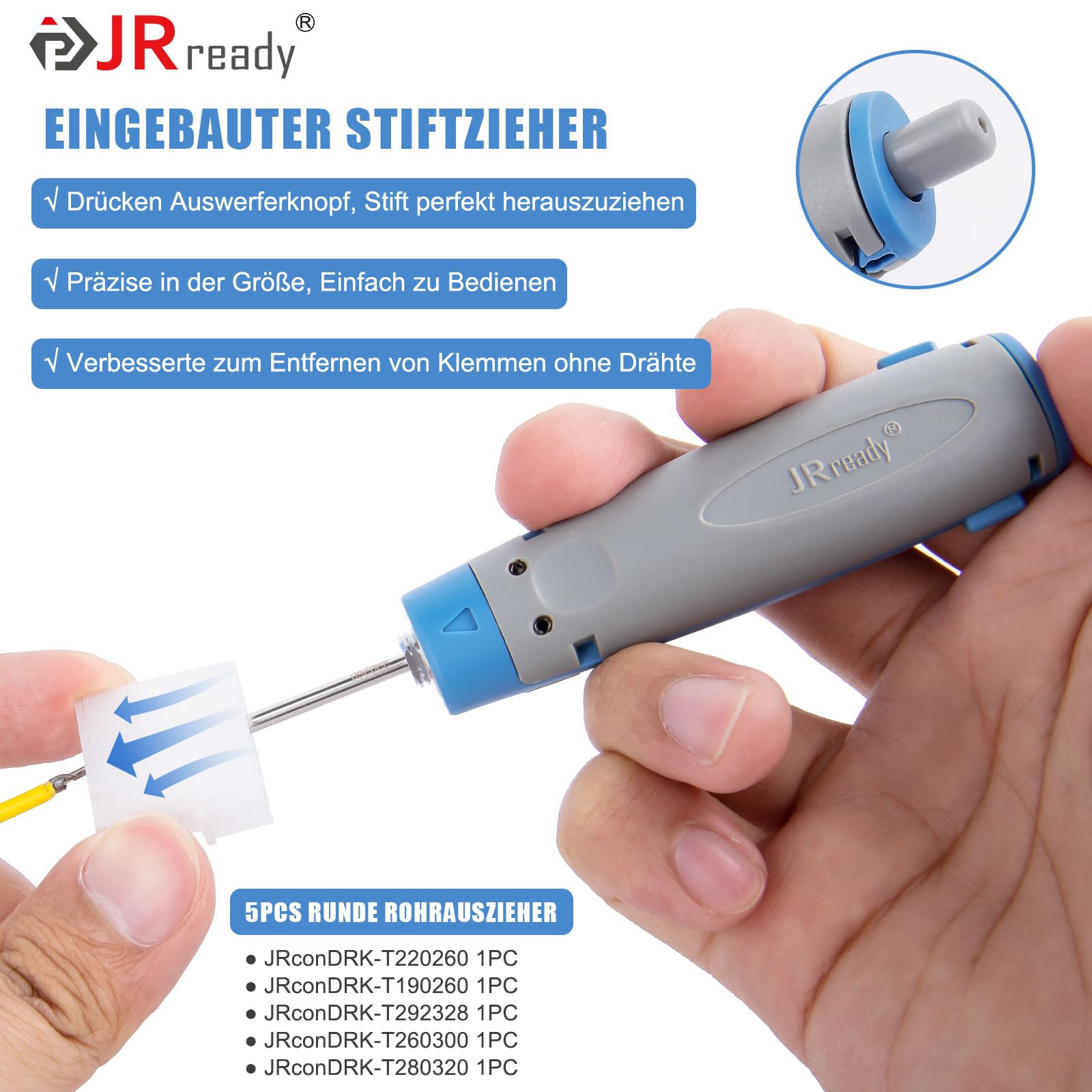 JRready JRconDRK21A20-01 Auspinwerkzeug-Kit, neues Entriegelungswerkzeug mit Schutzhülle, kompatibel mit Deutsch DT-Serie, Molex Micro-Fit-Serie, Metri-Pack-Serie, TE, AMP, Harting, WAIN D-Sub-Serie