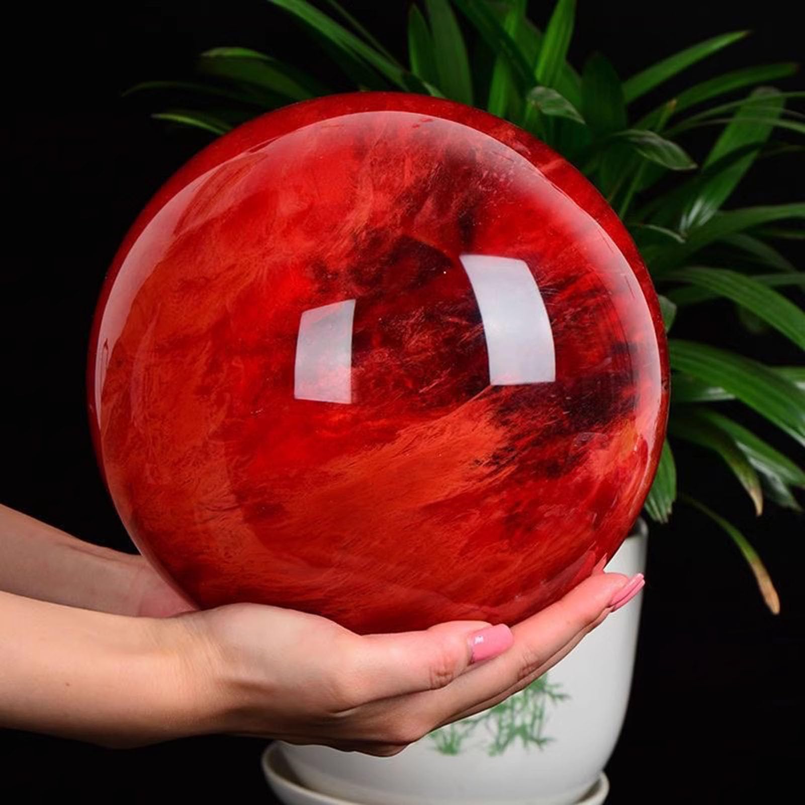 Sfera di Cristallo Rossa con Supporto, Grande Sfera di Cristallo | Sfera curativa di cristallo per la meditazione Feng Shui Divinazione Ufficio Decorazione della casa, Ricchezza successo