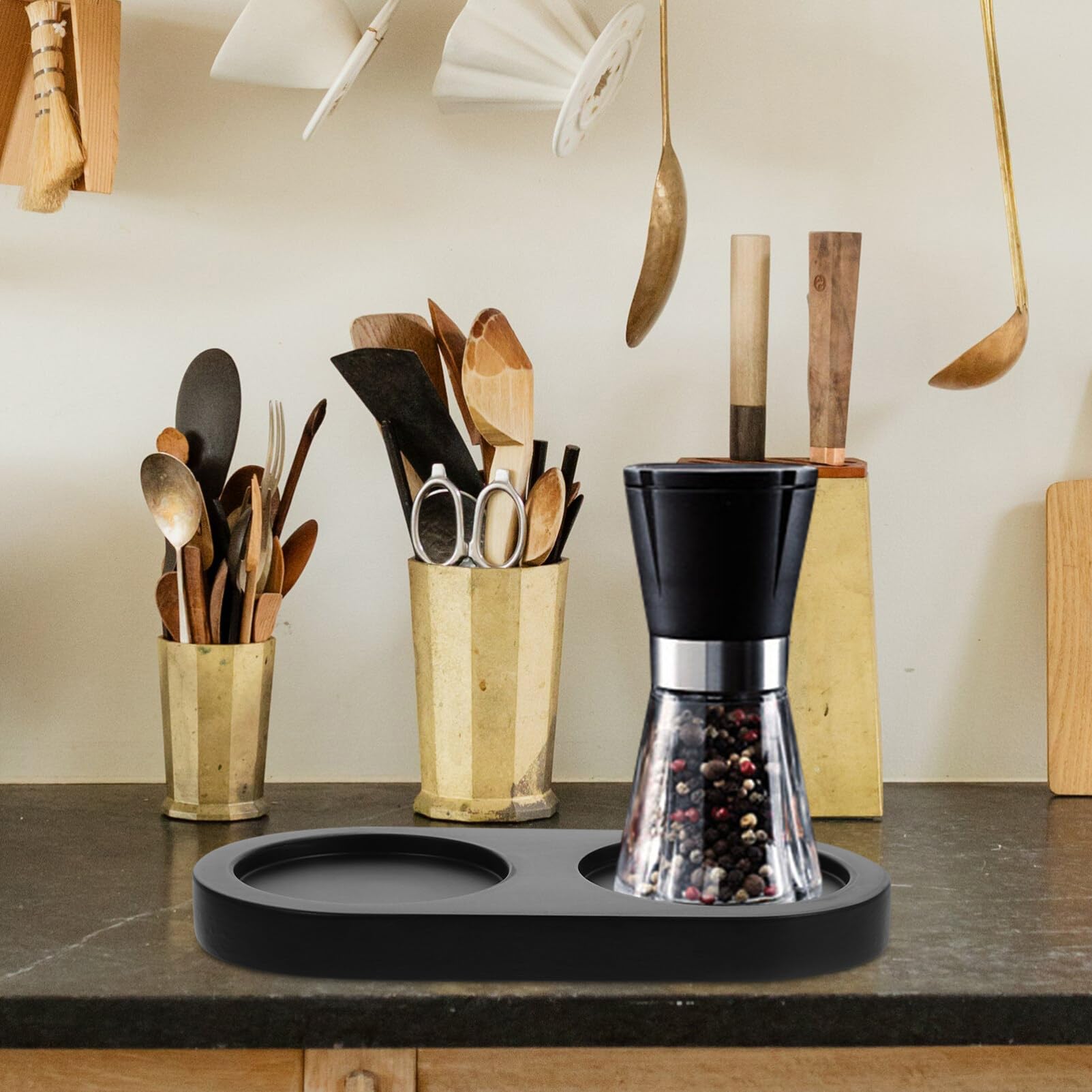 Luxshiny Wooden Pepper Grinder Base Tray 5.71X2.76X0.51In Non-Slip Kitchen Pepper Mill Holder Condiment Tray for and Salt Storage - Image 3
