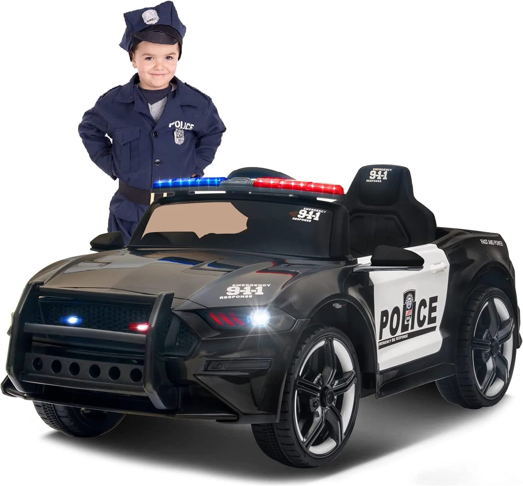 DERAK Police Ride on Car Electric Siren Lights Black