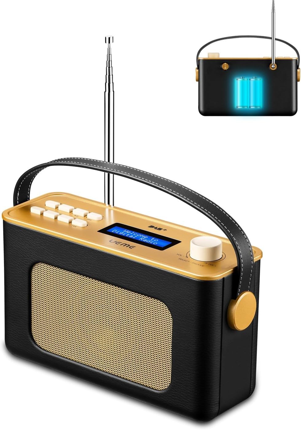 UEME Retro DAB/DAB+ FM Wireless Portable Radio with Rechargeable