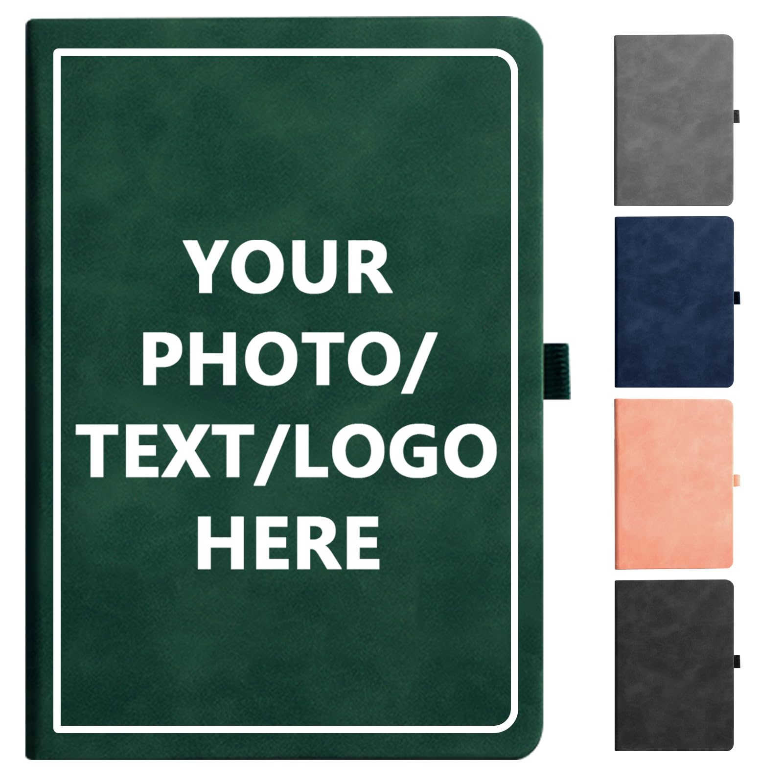 Vebermo Personalized Notebook Custom Journal Notebook PU Leather A5 Can Customized with Logo/Text/Image- 192 Lined Pages 8.3 x 5.9 Inch, Pen Loop,