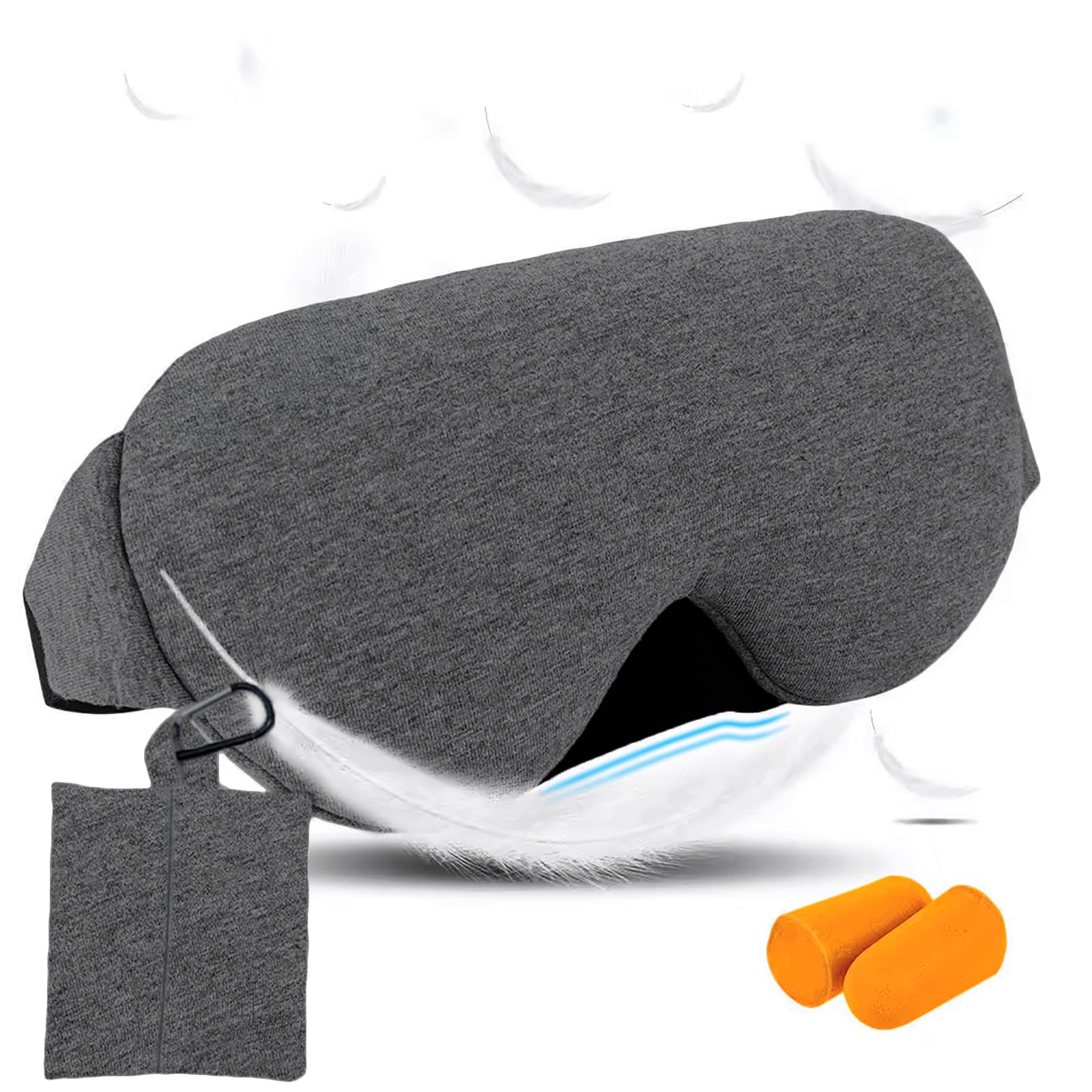 Decor & More- Cotton Eye Mask,Light Weight Eye Mask For Sleeping With Strap Super Soft Sleeping Mask Blind Fold For Comfortable Sleep,Eye Mask With Earplug & Carry Pouch (Black With Dark Grey) --image-45