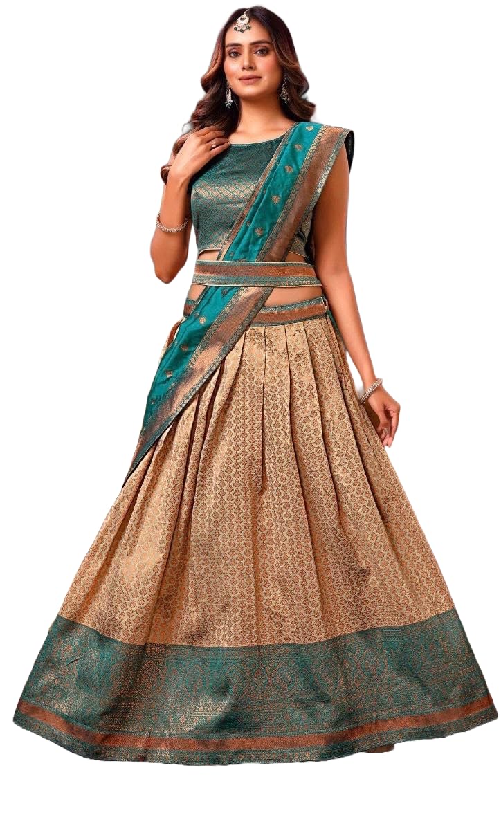 ZITON Women's Indian Traditional Kanjivaram Silk Pure Weaving Lehenga Choli Along With Dupatta And Blouse Piece, Half Saree (Unstitched)