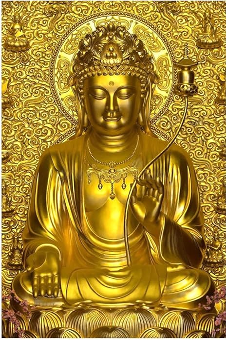 Amazon 黄金の仏像キャンバス絵画仏壁アート装飾ポスターとプリントモダンなリビングルームの家の装飾写真35x50cmフレームレス ウォールステッカー オンライン通販