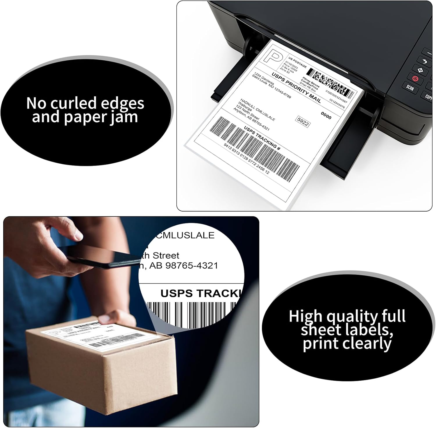 500 Sheets 500 Labels Full Sheet Label Sticker Paper for Laser & Inkjet Printers, 8.5" x 11" Self Adhesive Printer Paper Shipping Labels, Printable White Matte Mailing Label Stickers