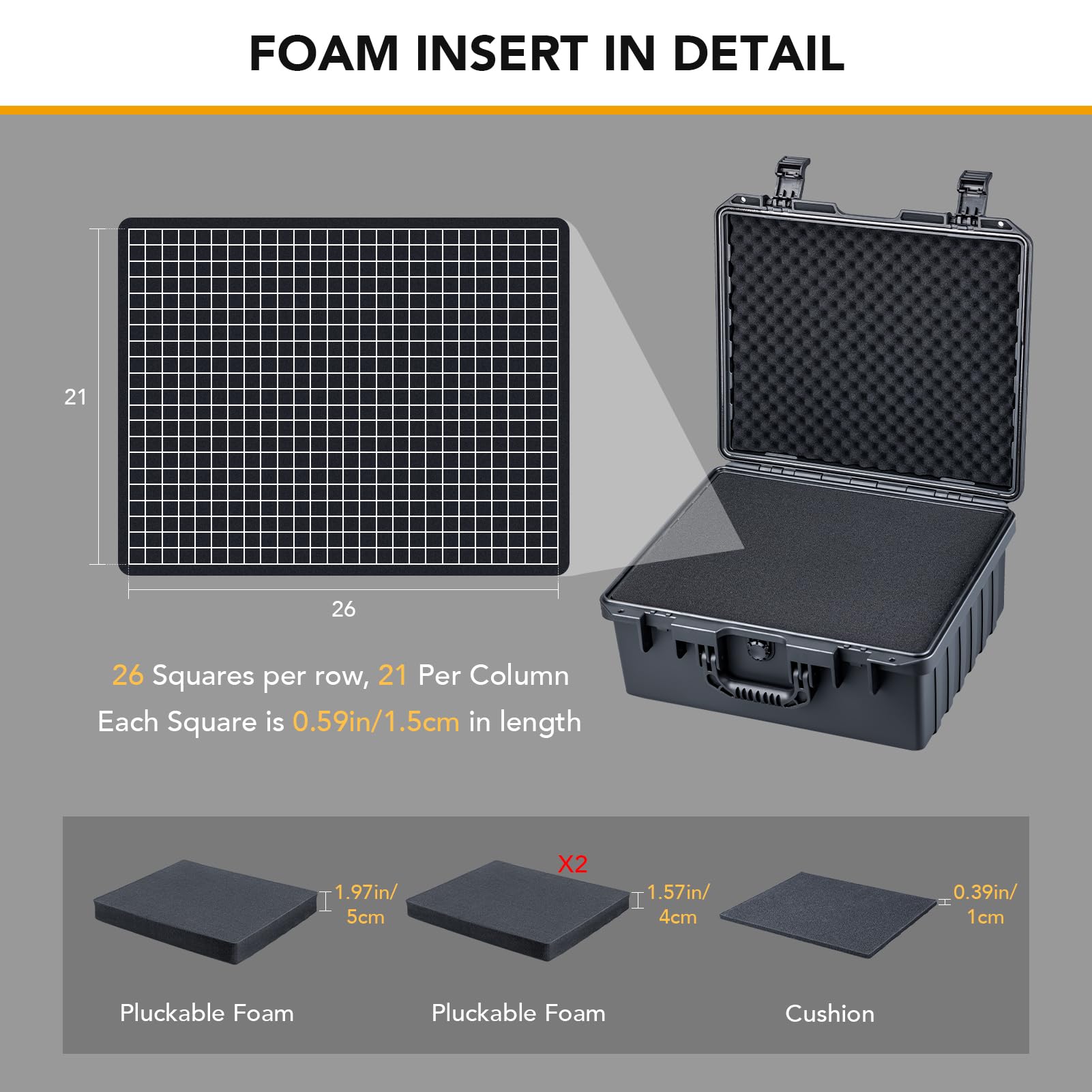 Lykus HC-4020 Custodia/Valigia/Case rigida impermeabile con schiuma personalizzabile, Dimensioni interne 40,5x33,4x17,8 cm, Adatto per laptop, dispositivi elettronici e altro ancora