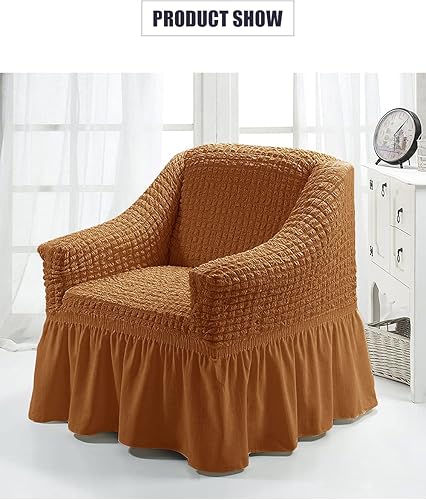 Miniatura 2 de Zooody Fundas elásticas de elastano para sofá de 12 plaza, con falda, extraíble, lavable a máquina, protector de muebles (amarillo, 1 plaza)