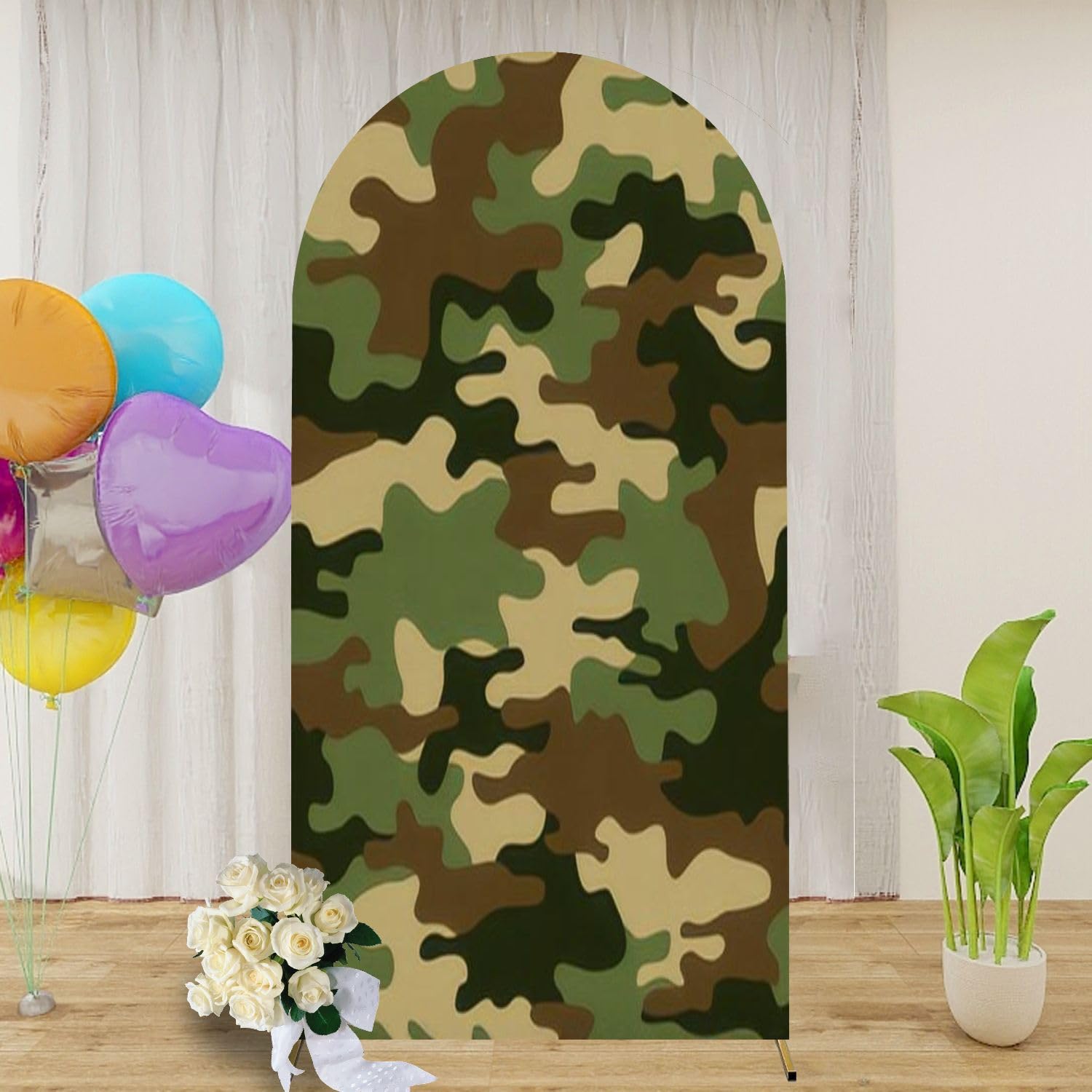 Camouflage Seamless Pattern Texture Abstract Modern Military backgound 6.6FT Wedding Arch Cover Spandex Fitted Fabric Round Top Stretchy Backdrop