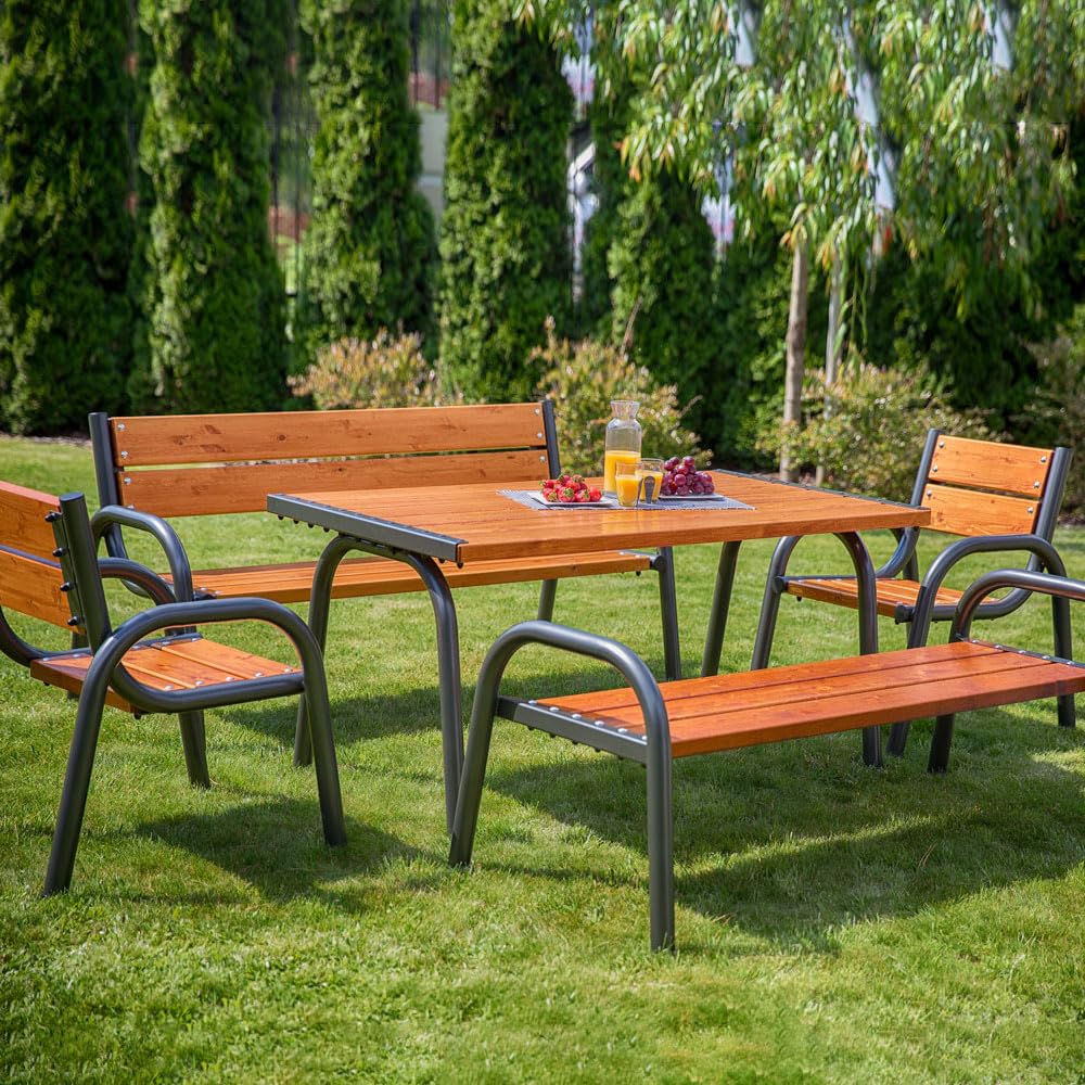 PATIO Ławka z oparciem Park Lux 170 x 74 x 86 cm Park Lux drewniana brąz stelaż metalowy