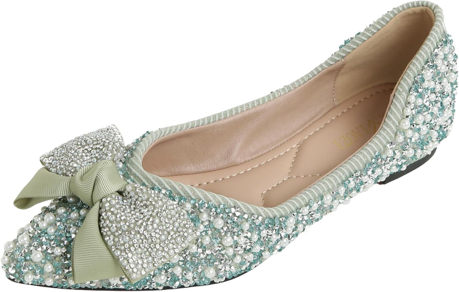 Flats Shoes Women Rhinestone Wedding Flats Pointed Toe Ballet Flat Shoe Low Heel Dress Shoes Sparkly Flats for Women