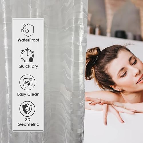 Miniatura 2 de Forro de cortina de ducha de plástico transparente, PEVA, impermeable, ligero, con diseño a rayas, tamaño estándar, 70 x 72 pulgadas, para baño