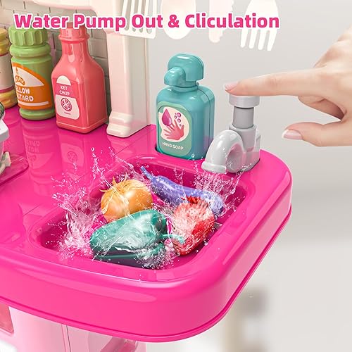 Miniatura 3 de Doloowee Juego de cocina para niños, juguete de cocina para niños pequeños de 3 a 5 años con más de 40 accesorios, juego de cocina de juguete para