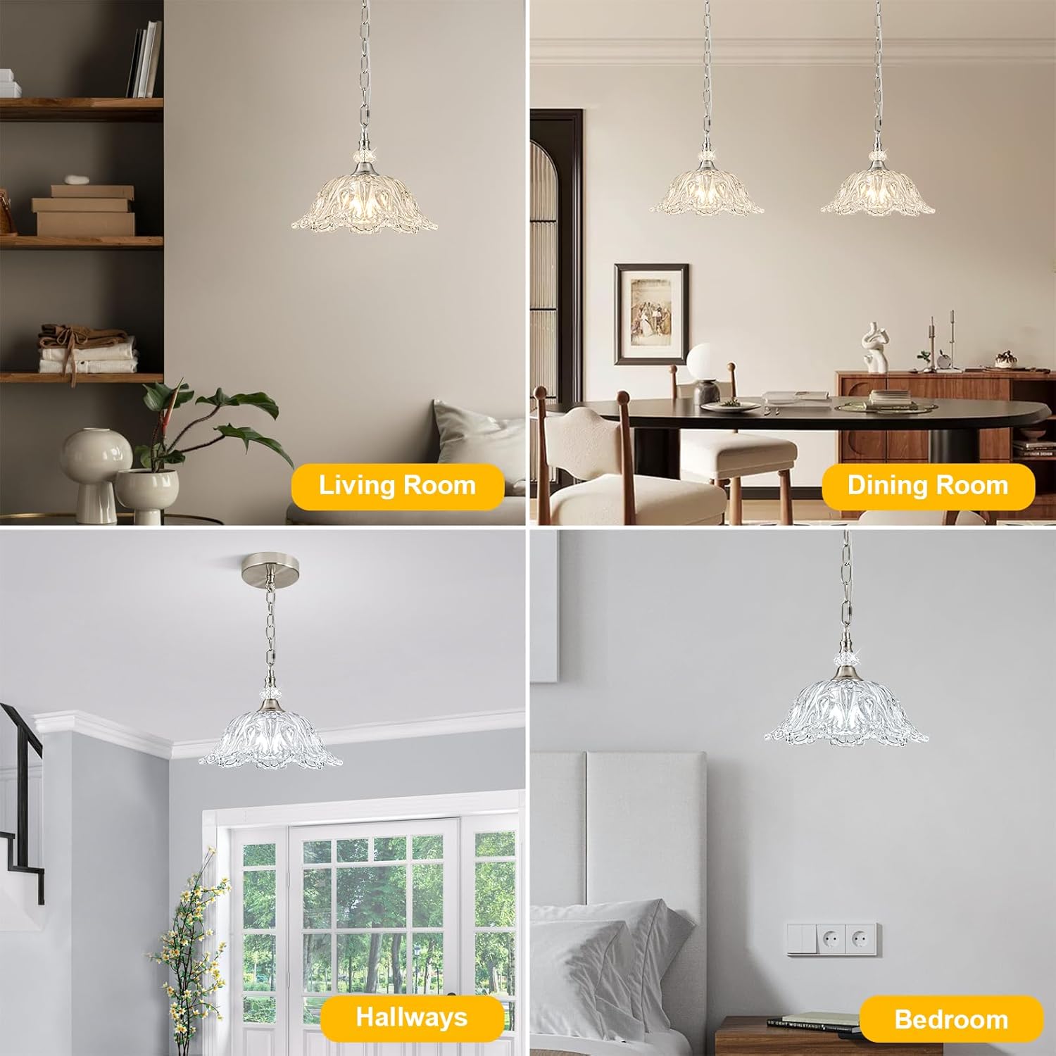 1 Piece Brushed Nickel Chandelier Light Fixtures with Crystal Glass Shade,Brushed Nickel Finish Pendant Light,Hanging Light for Dining Room,Hallway,Living Room,Bedroom
