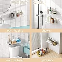 Vista 5 de UDD Estante adhesivo acrílico transparente para ducha, 2 organizadores de ducha de plástico con cinta autoadhesiva, estantes de ducha de montaje