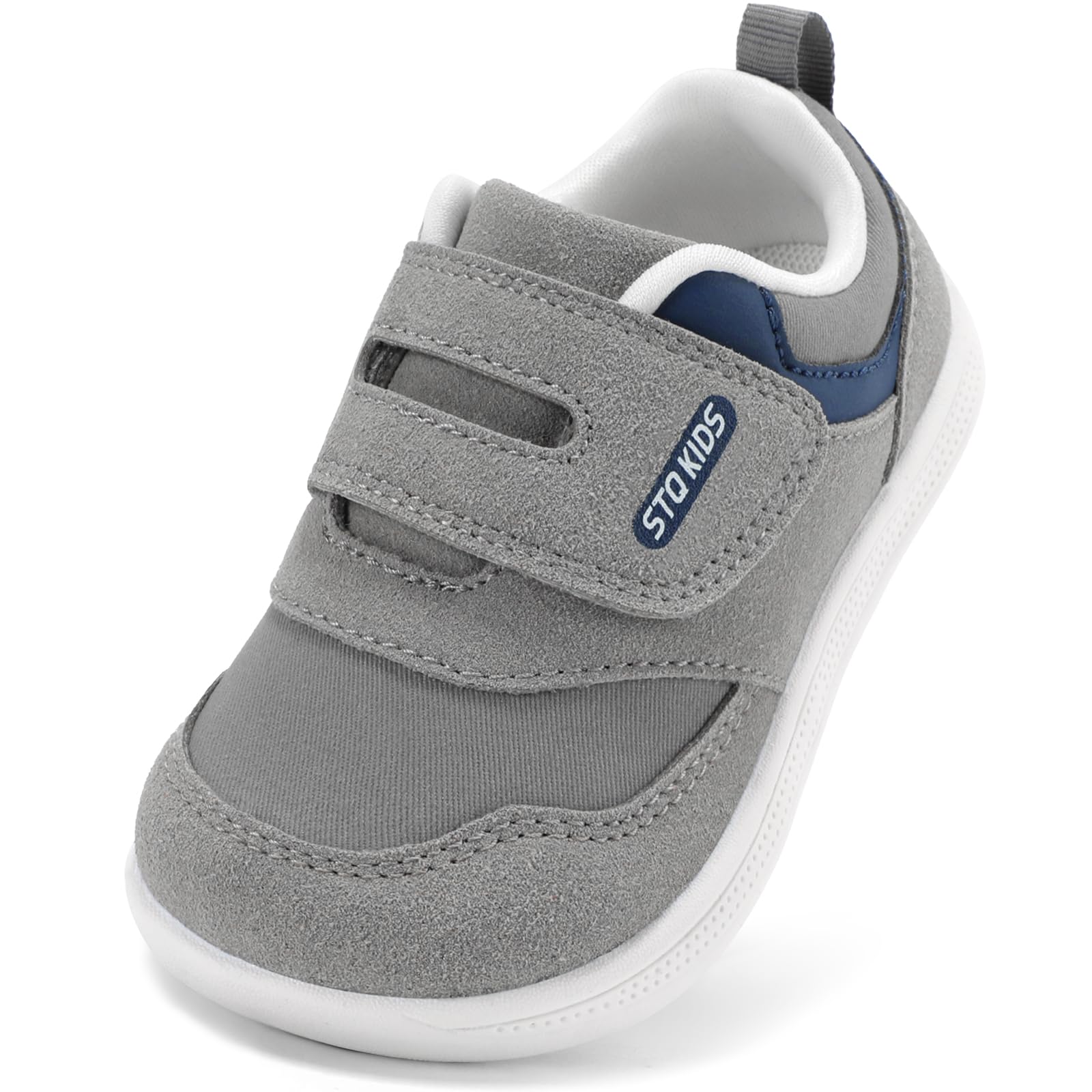 STQ KIDS Toddler Wide Toe Box Shoes Barefoot Boys Girls Fashion Sneakers | PVC non-slip outsole, Hook-and-loop strap, Breathable PU upper, Zero-drop flexible sole, Supports Natural Foot Development