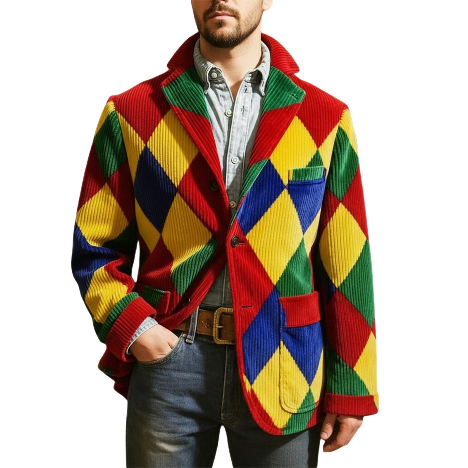 Mardi Gras Jacket Mens Holiday Blazer Outfits Plus Size Suit Sequin Top Accessories Costume Corduroy Cardigan Apparel, Z-14-Yellow, 3XL