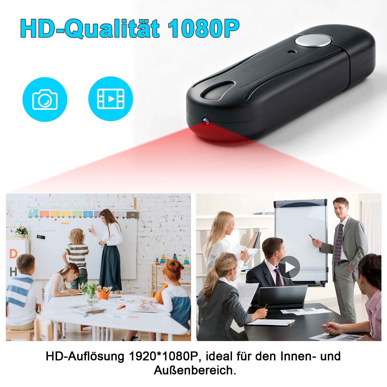 Mini BodyCam,Tragbare Kleine Kamera innen und Außenbereich,USB-Stick Videokamera HD 1080P MikroKamera Mit Loop-Aufnahme unterstützt bis zu 128 GB
