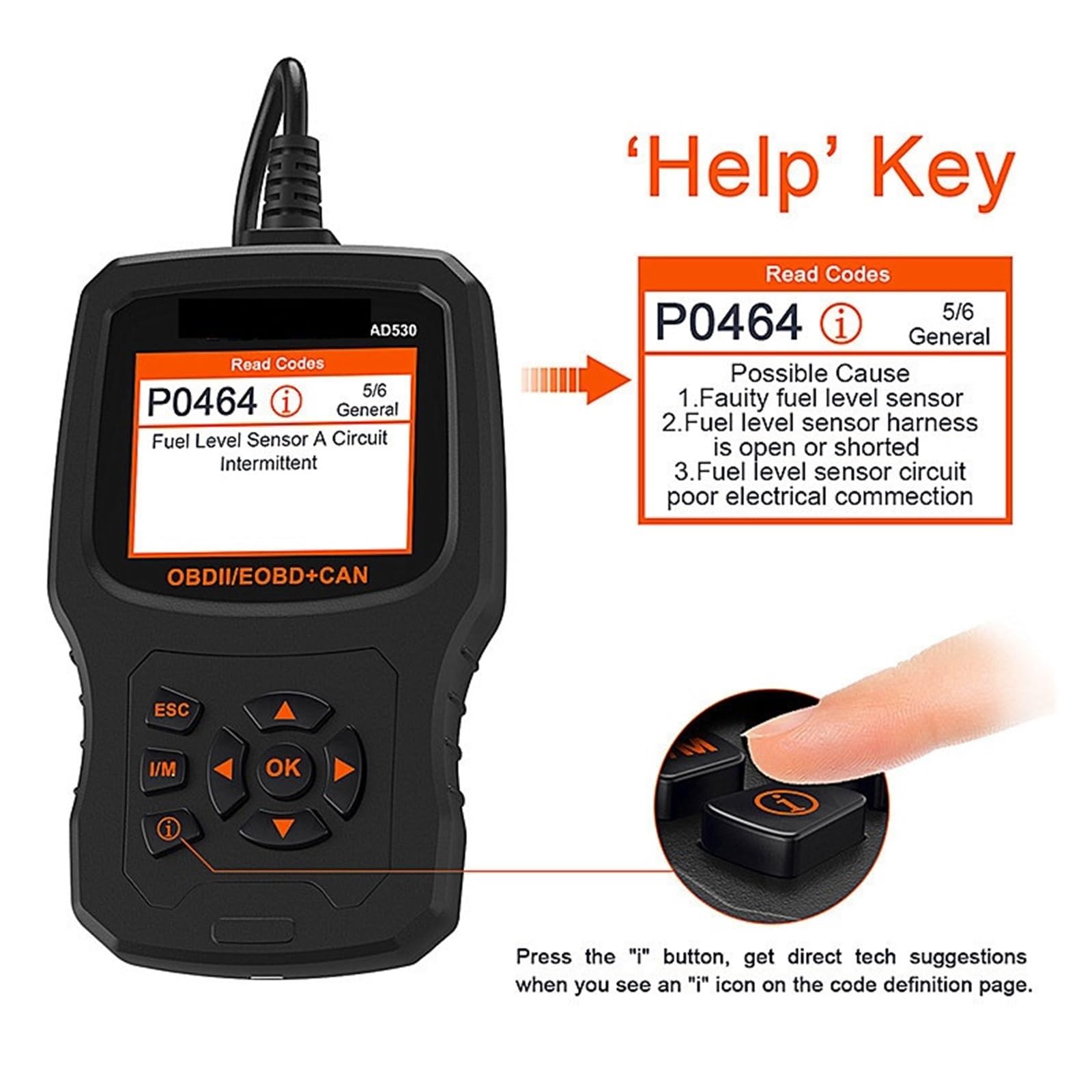 AD530 Scanner OBD2 for auto Lettore di codici professionale Tester for batteria Controllo motore Strumento di scansione diagnostica for auto OBD 2