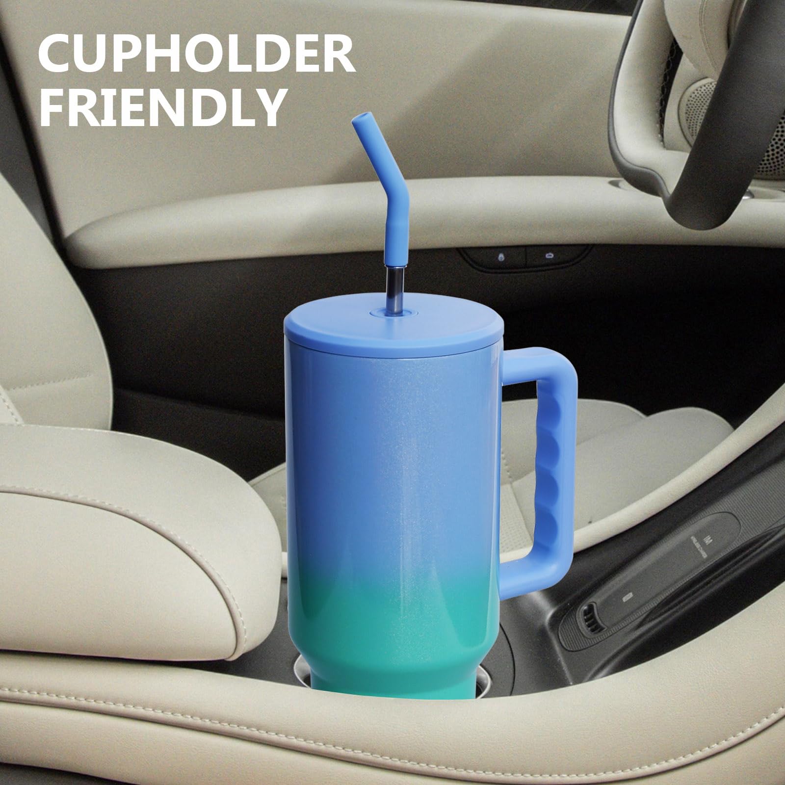 WATERSY 891ml Thermosbeker met Handvat & 2 Rietjes - 30oz Tumbler Vacuüm Geïsoleerd Roestvrij Staal, Lekvrij Deksel - Houdt Dranken Warm & Koud - Voor